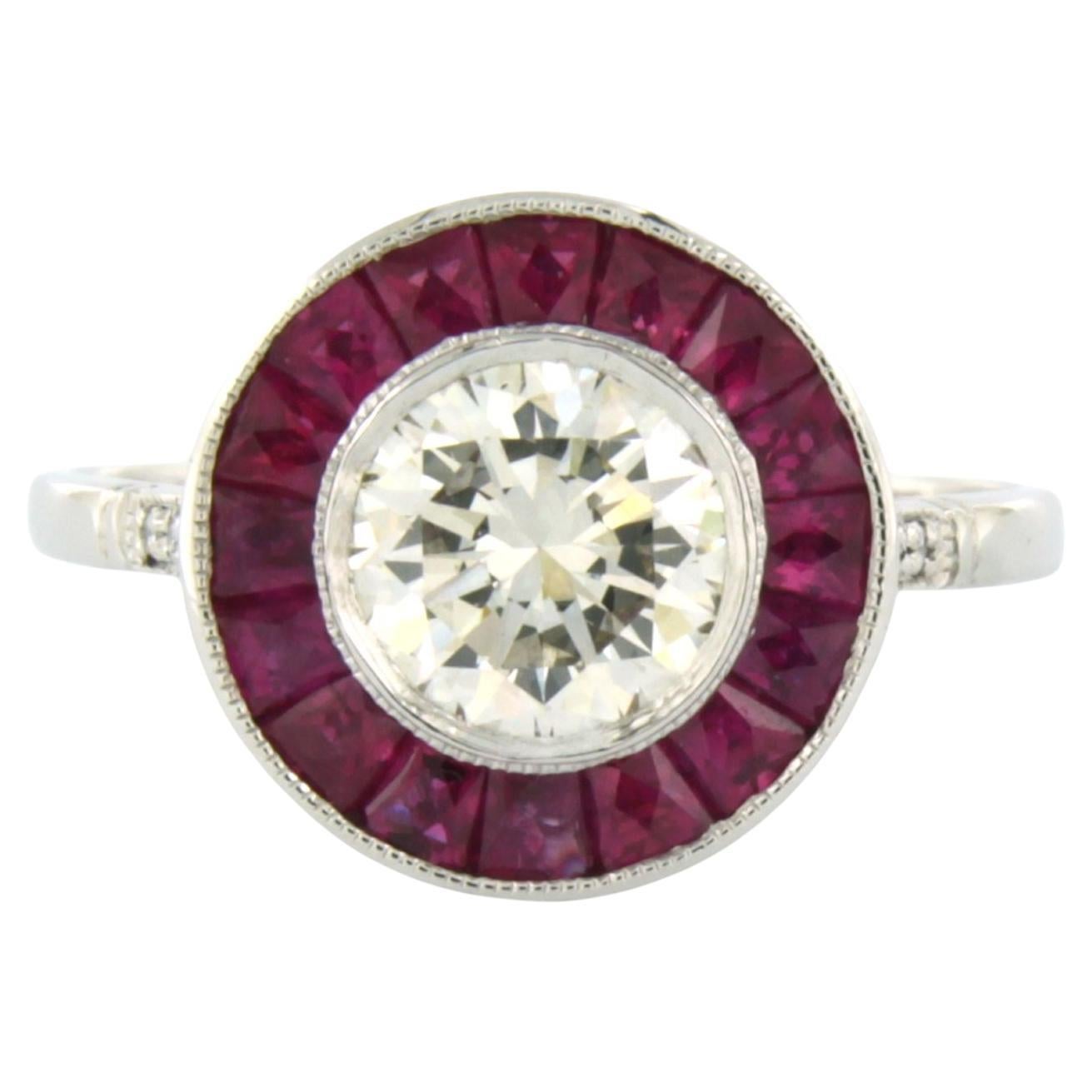 Cluster ring set with diamonds 1.14ct and ruby 1.50ct platinum ring For Sale