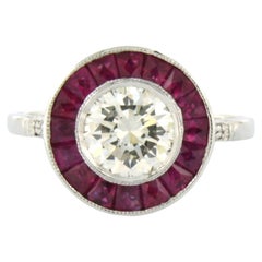 Cluster ring set with diamonds 1.14ct and ruby 1.50ct platinum ring