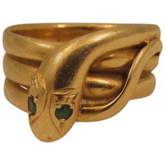 Gold Snake Ring with Emerald Eyes
