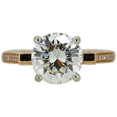 AGS Certified 3.35 Carat Round Diamond Gold Ring 