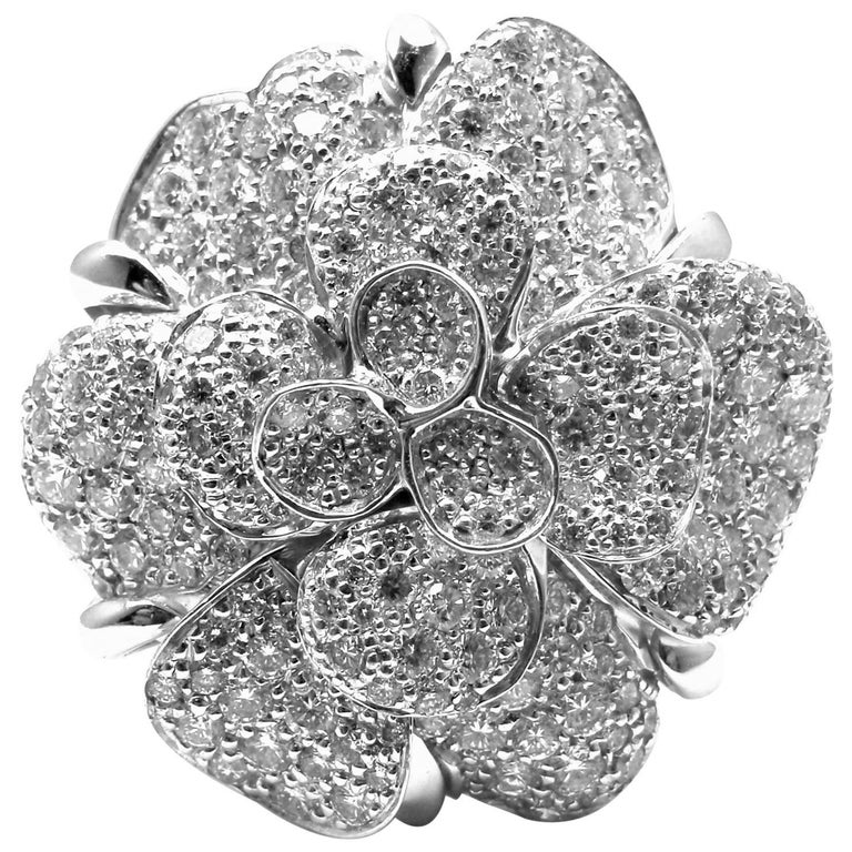 Chanel Large Camelia Flower Diamond Gold Ring at 1stDibs