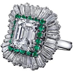 Emerald Cut 4.59 Carats Diamonds Emerald Platinum Ballerina Ring