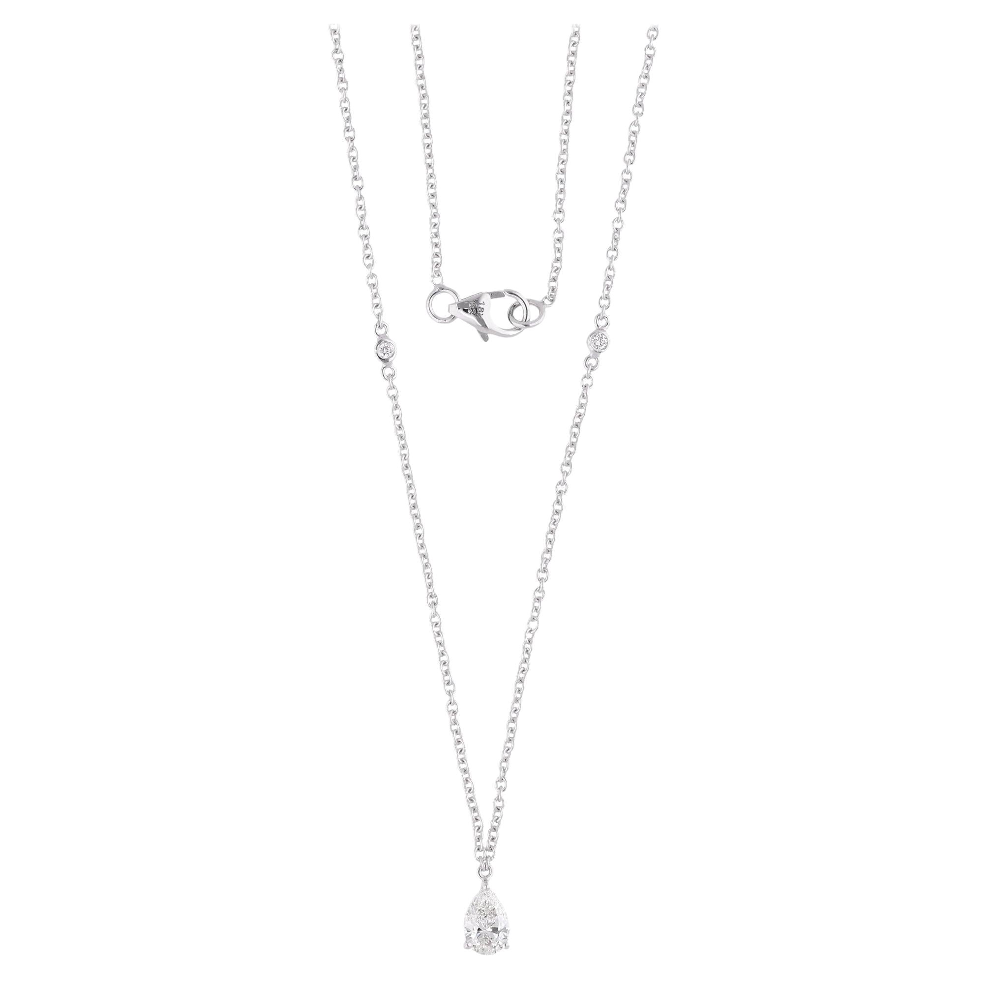 Natural 0.57 Ct. Pear & Round Diamond Chain Necklace 14 Karat White Gold Jewelry