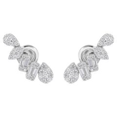 Natural 0.98 Carat Baguette & Round Diamond Earrings 14 Karat White Gold Jewelry