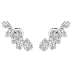Natural 0.98 Carat Baguette & Round Diamond Earrings 14 Karat White Gold Jewelry