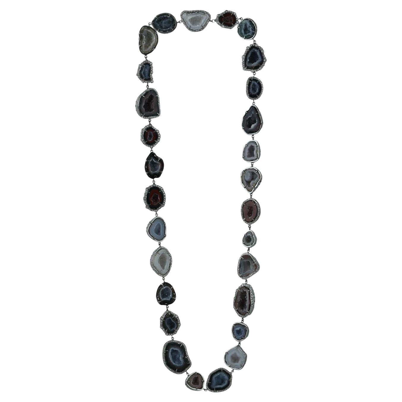 351,77ct Sliced Geode Chain Neckalce Con Diamanti in vendita