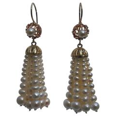 Graduated Pearl Tassel Earrings with Yellow Gold Ornaments 5