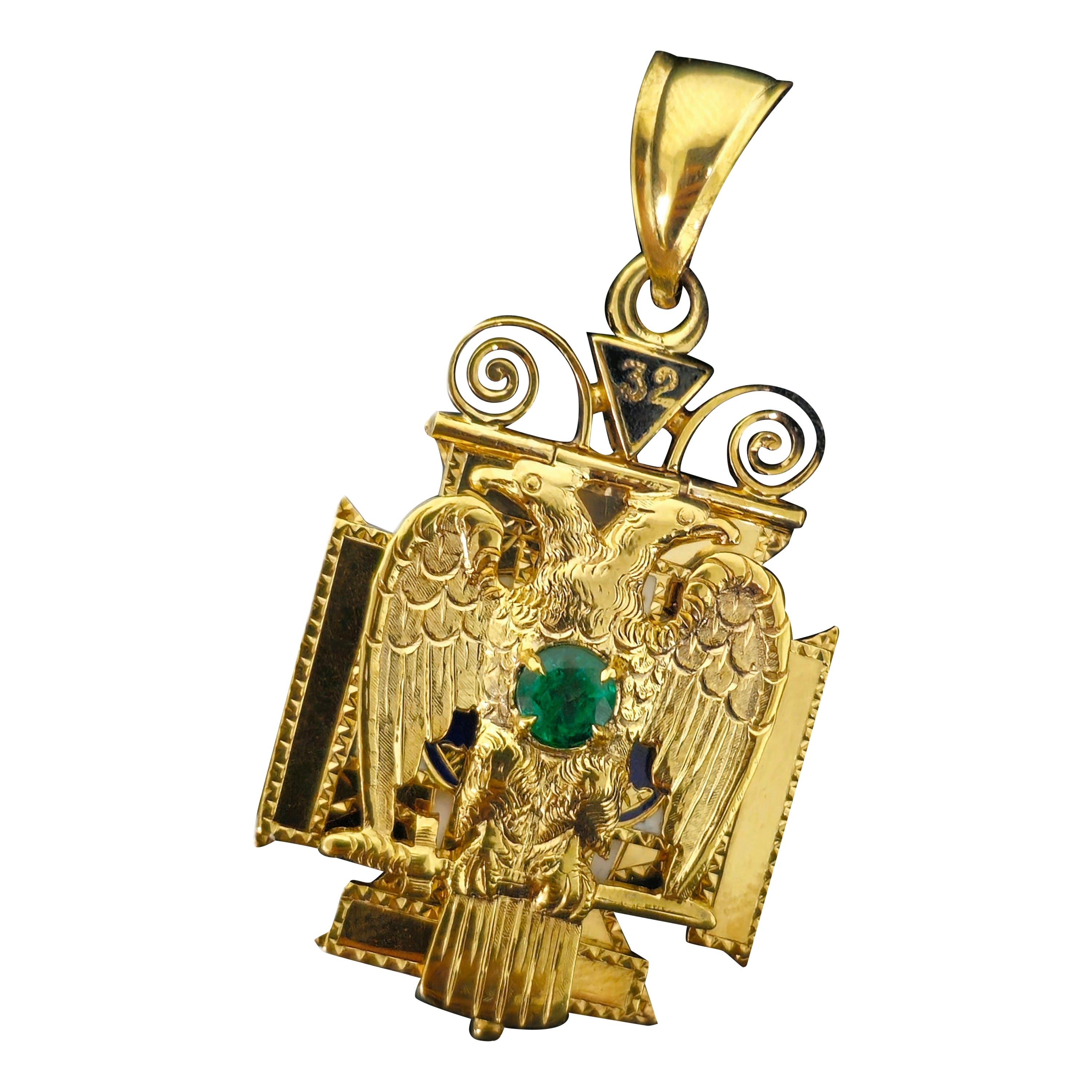 Mid Century European 1.20 Carat Emerald Religious Cross For Sale