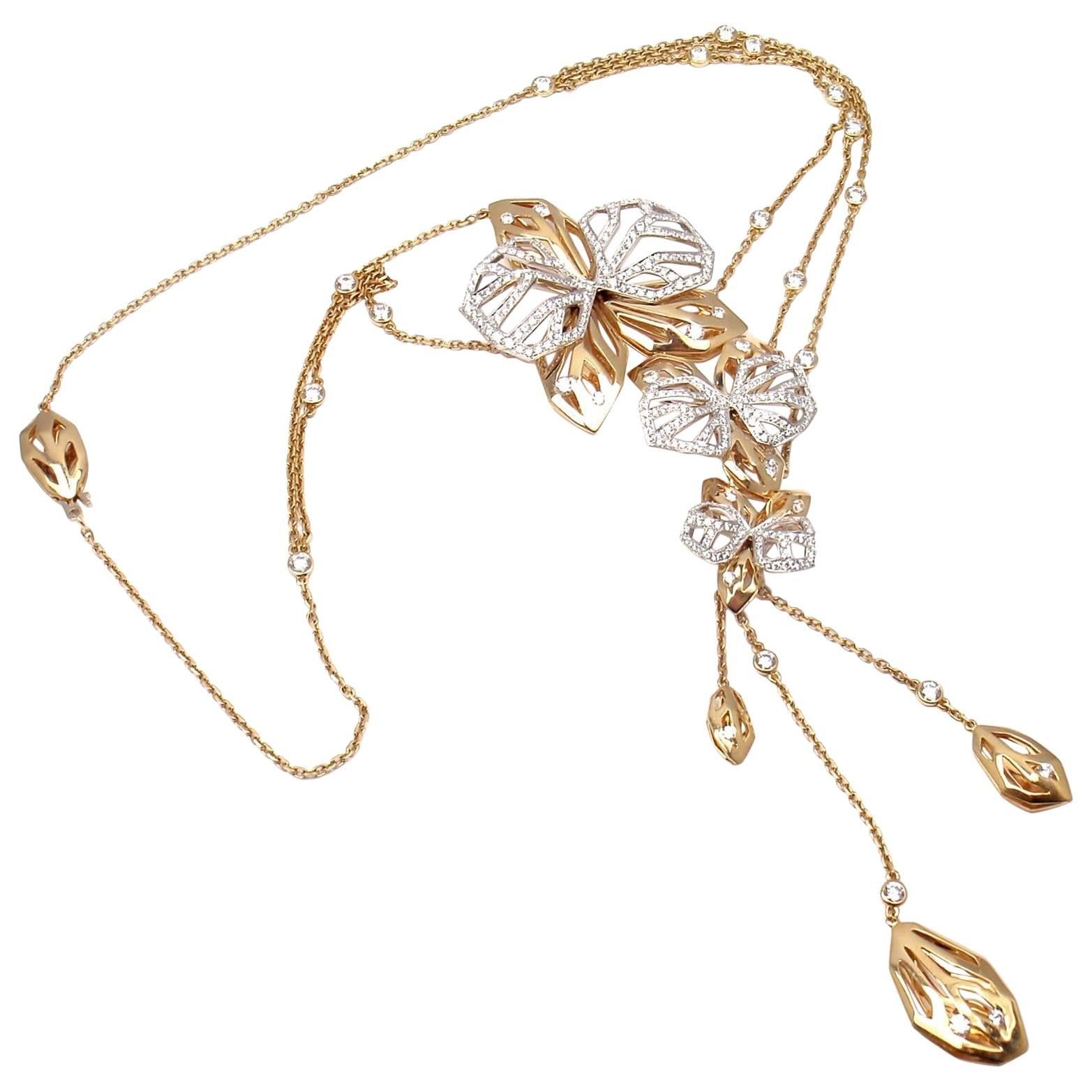 Cartier Caresse D'orchidees Orchid Flower Diamond Two-Color Gold Necklace
