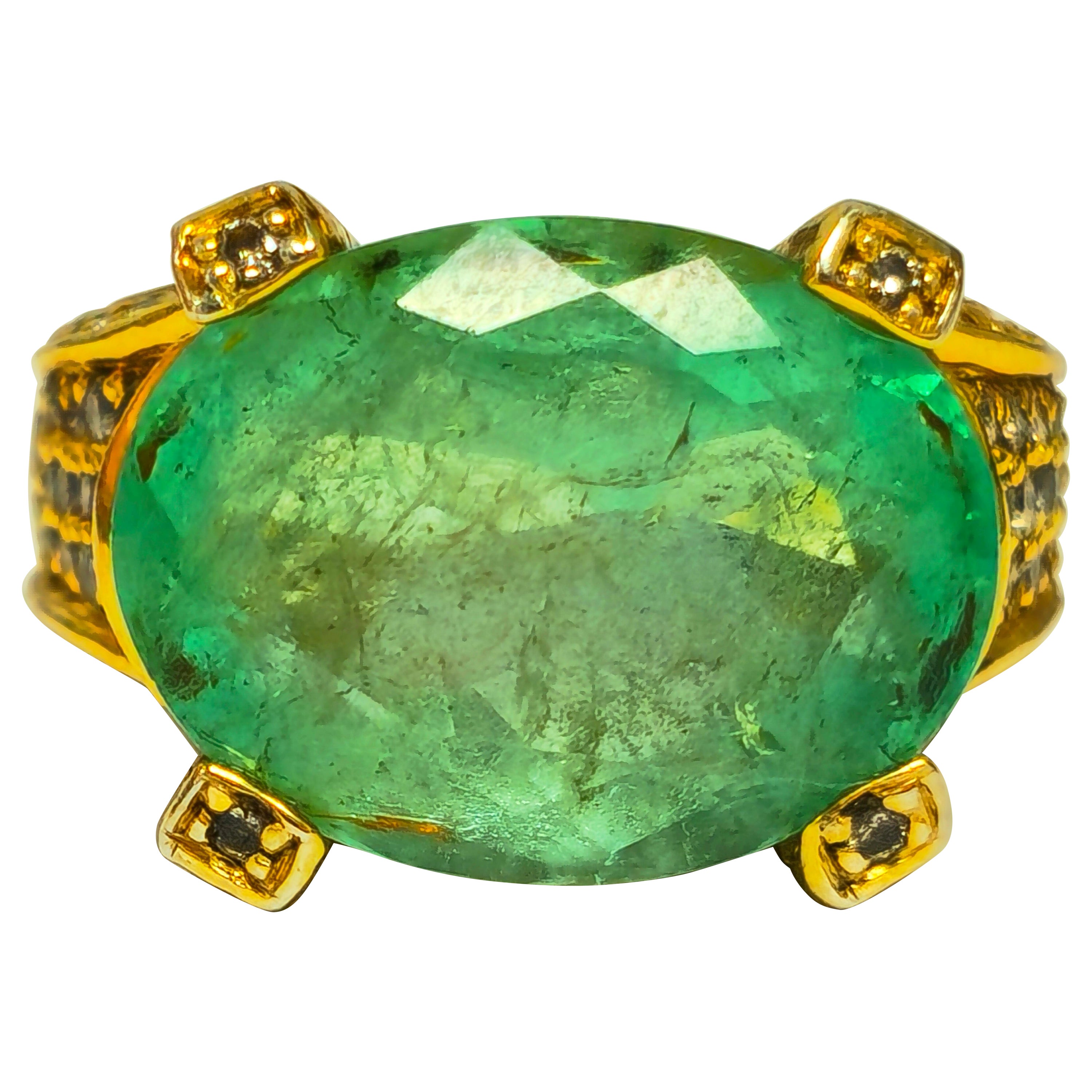 Vintage 11.50ct Colombian Emerald Diamond Ring in 14K For Sale