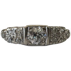 Retro Art Deco Half Dome Diamond Engagement Ring 