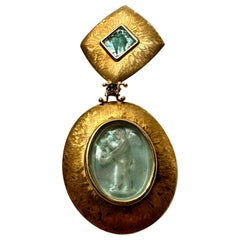 Cherub Engel Intaglio-Anhänger Halskette Topas 14 Karat Gold 3,5 Zoll venezianisch Venetian