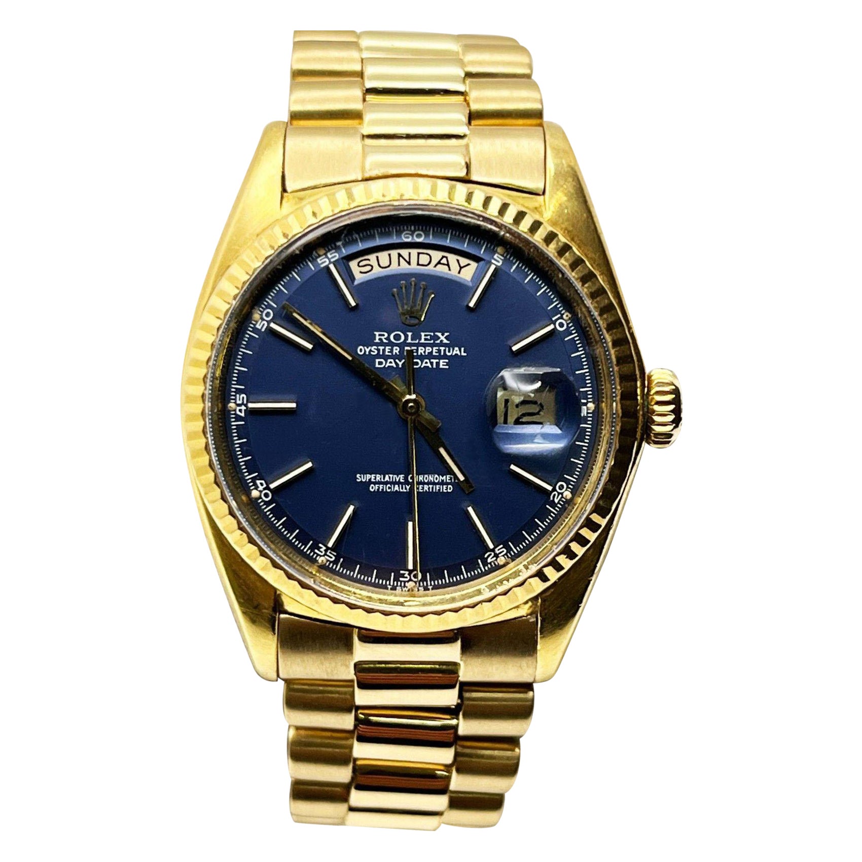 Rolex President Day Date 1803 18K Yellow Gold Rare Blue Pie Pan Dial For Sale