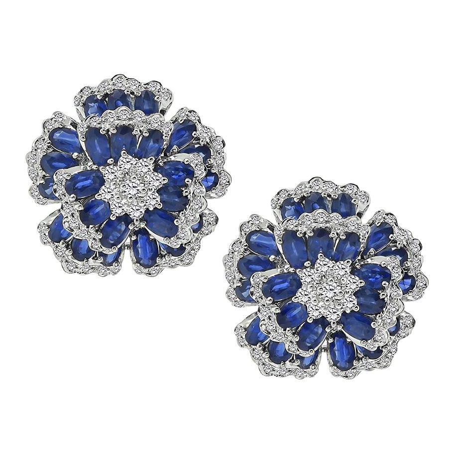 2.60ct Diamond 14.00ct Sapphire Flower Earrings For Sale