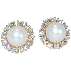 Fine Akoya Pearl Diamond Earrings.