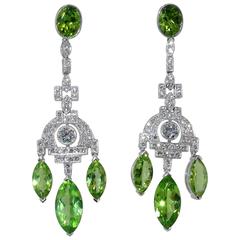 Fine Peridot Diamond Platinum Chandelier Earrings 9