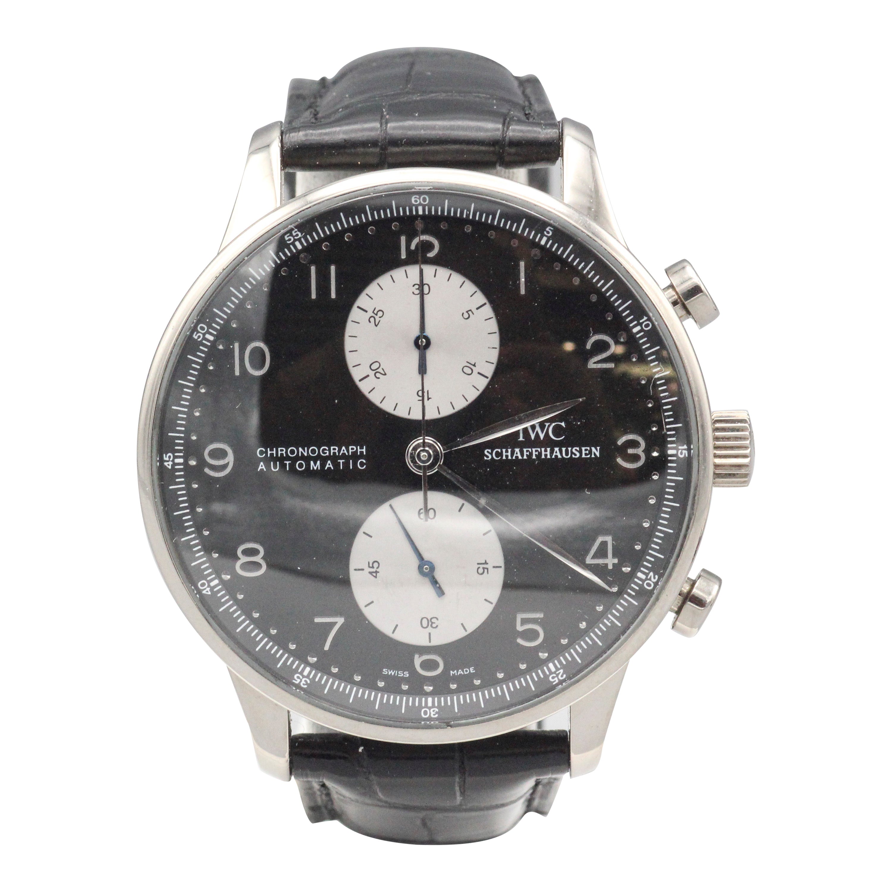IWC Portugieser 18k White Gold Chronograph Wristwatch with rare Panda Dial For Sale