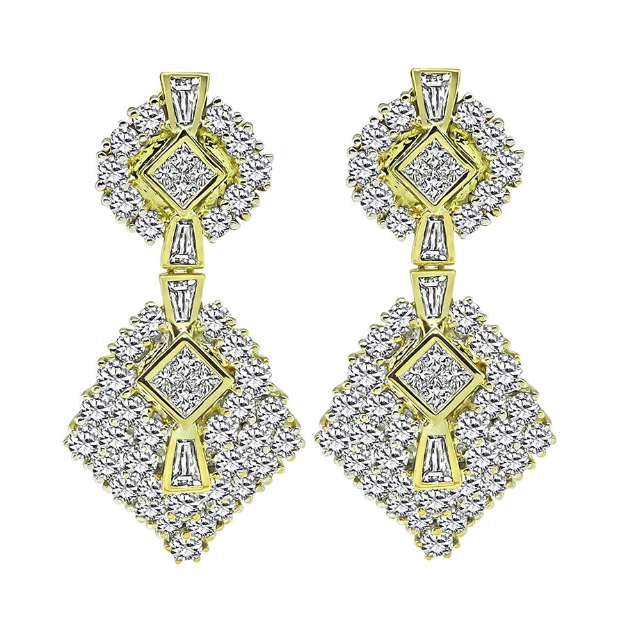 10.00ct Diamond Gold Dangling Earrings For Sale