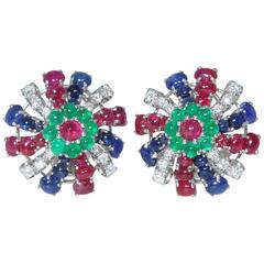Emerald Ruby Sapphire Diamond Earrings