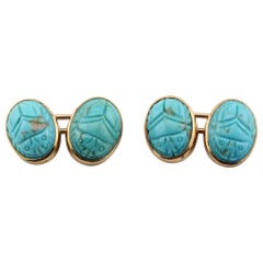 Shreve & Co. Boutons de manchette Vintage Scarabée avec Turquoise en or 14k