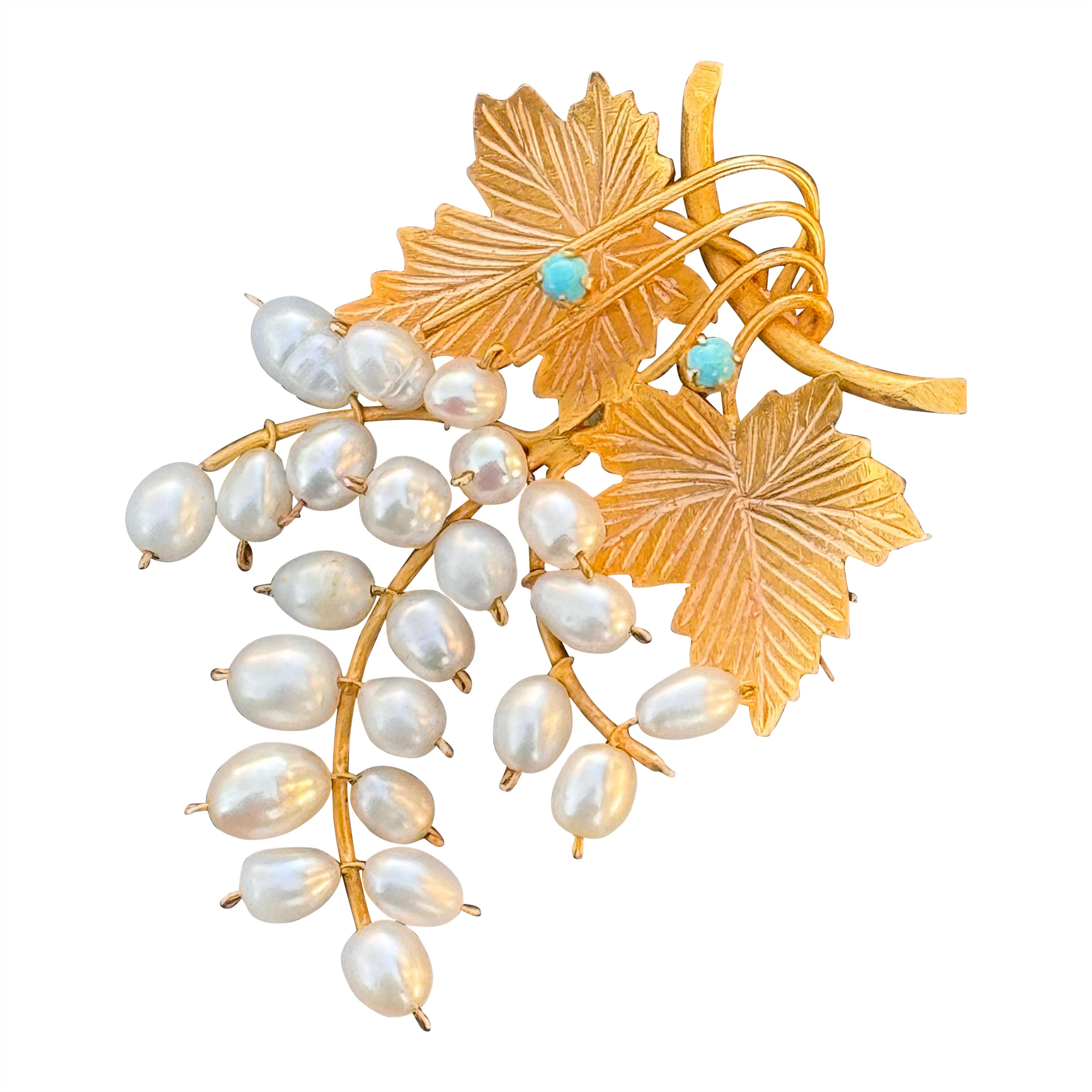 750 18K solid Yellow Gold Cultured Pearl Cluster  Brooch Pin