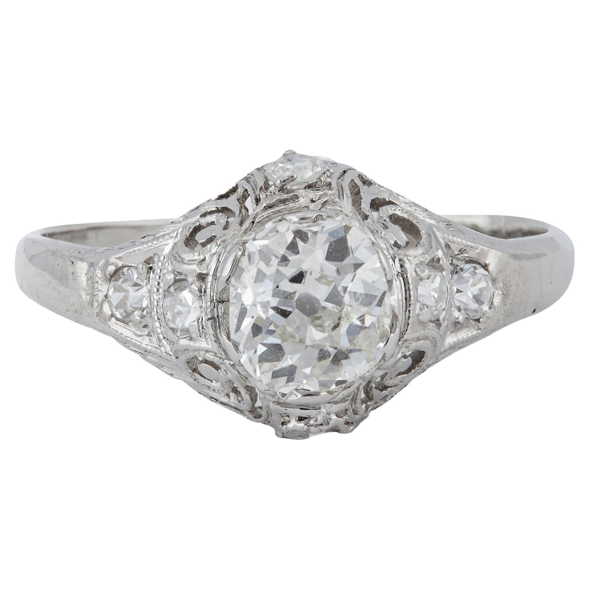 Edwardian 0.65 Carat Old Mine Cut Diamond Platinum Ring For Sale