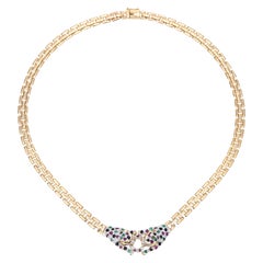 Gemstone Double Leopard Necklace Vintage 14k Gold 15" Choker Fine Animal Jewelry