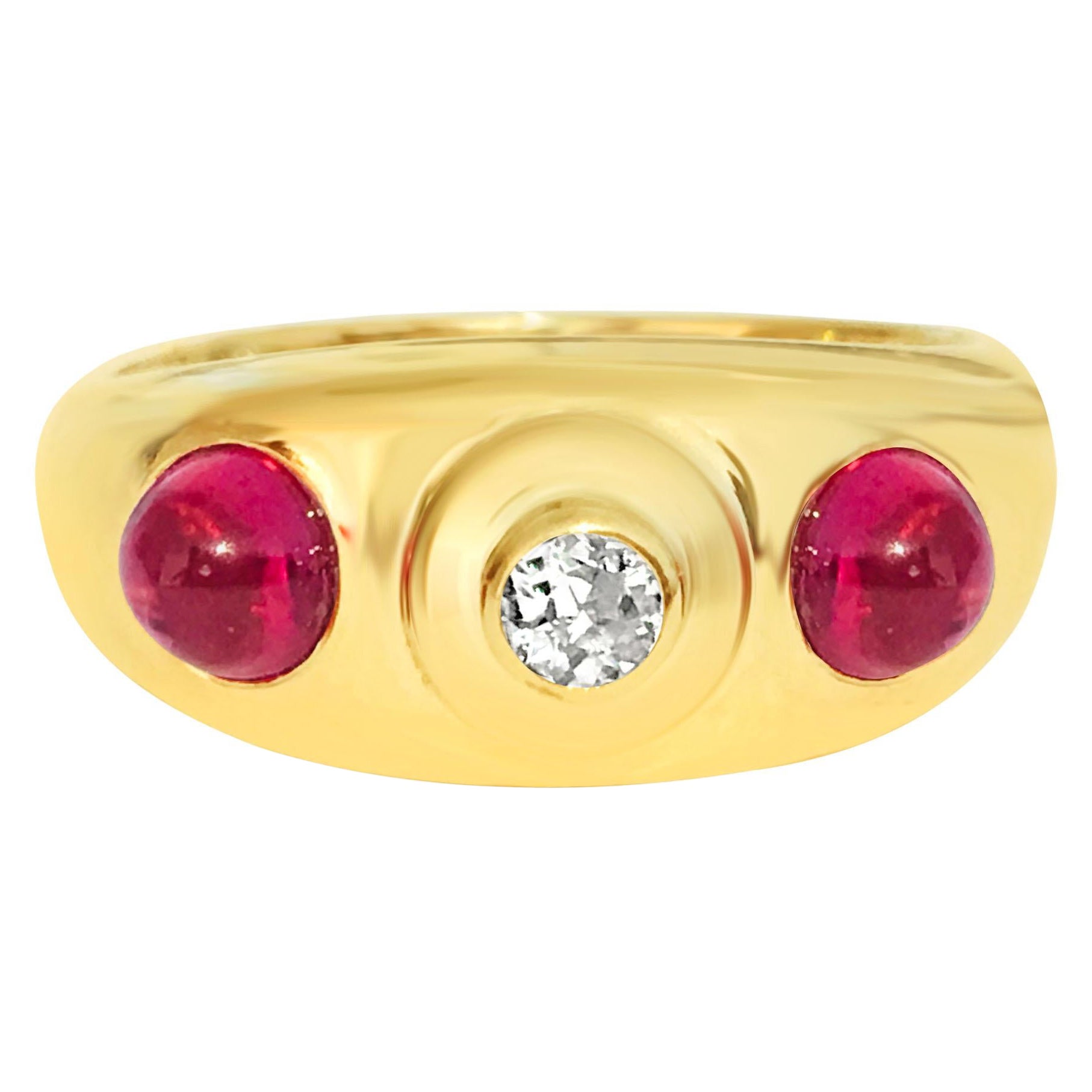 14 Karat Gold Rubin-Diamant-Ring mit 3 Steinen im Angebot