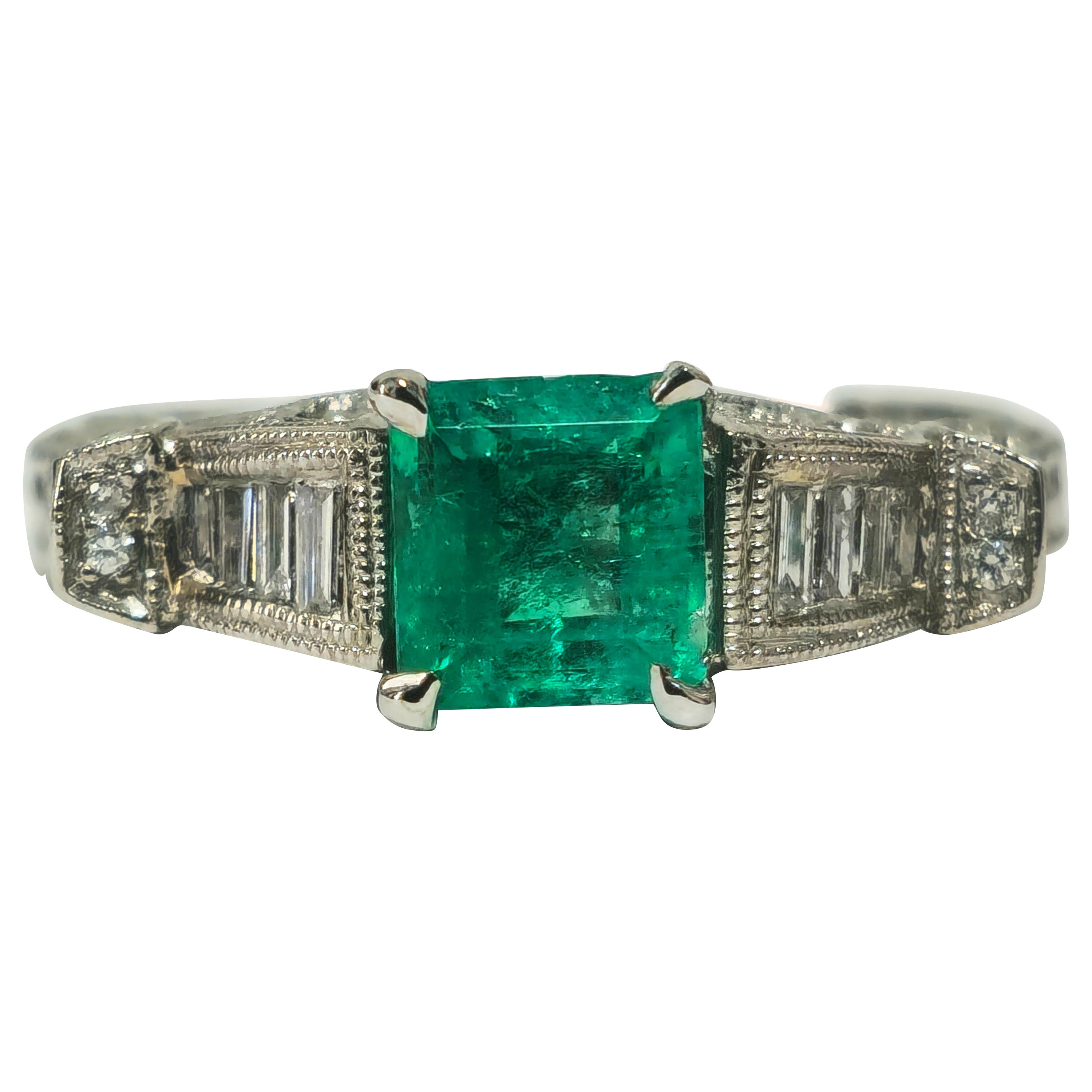 1.50 Carat Colombian Emerald Diamond Cocktail Ring For Sale