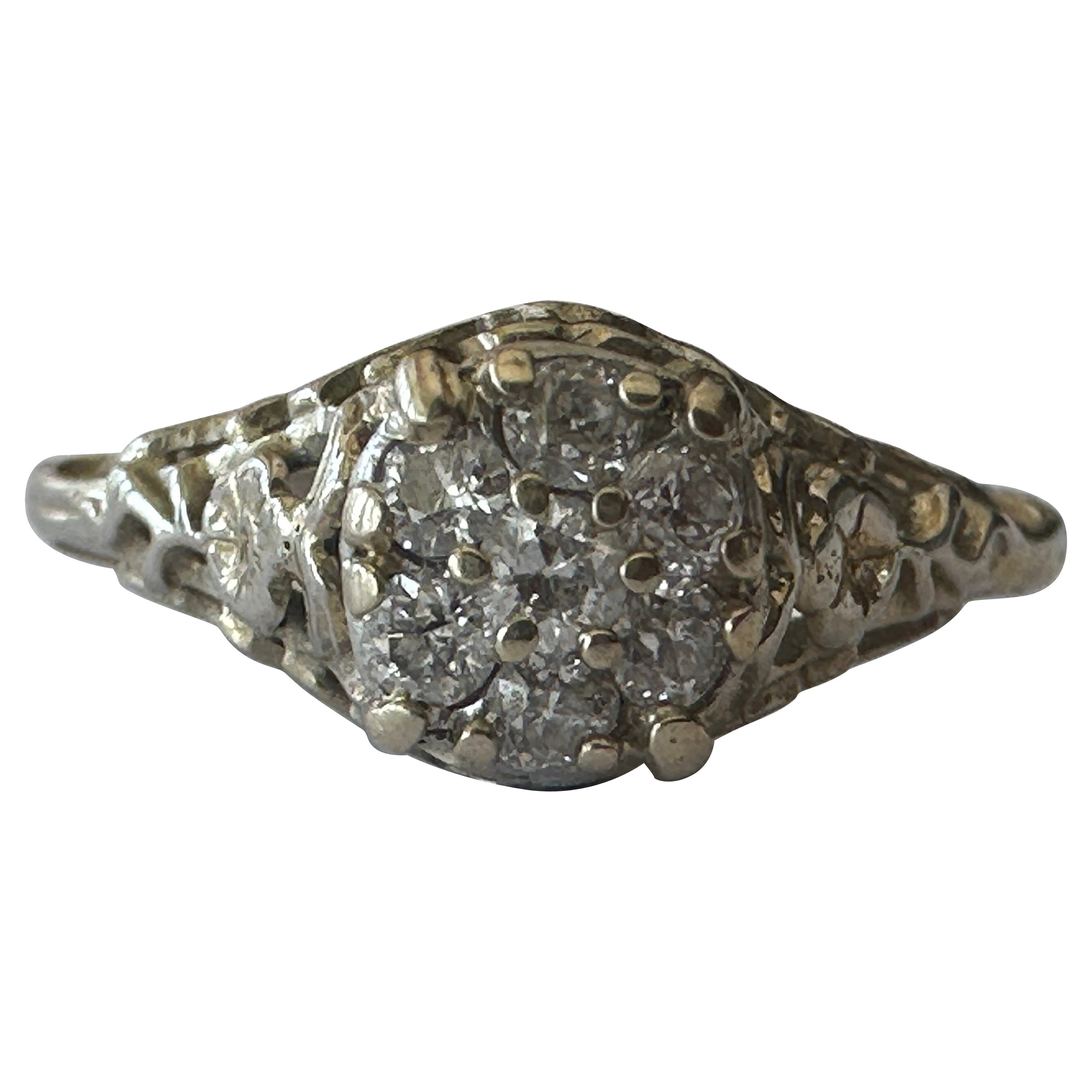 Art Deco Diamond and Filigree Cluster Flower Ring  For Sale