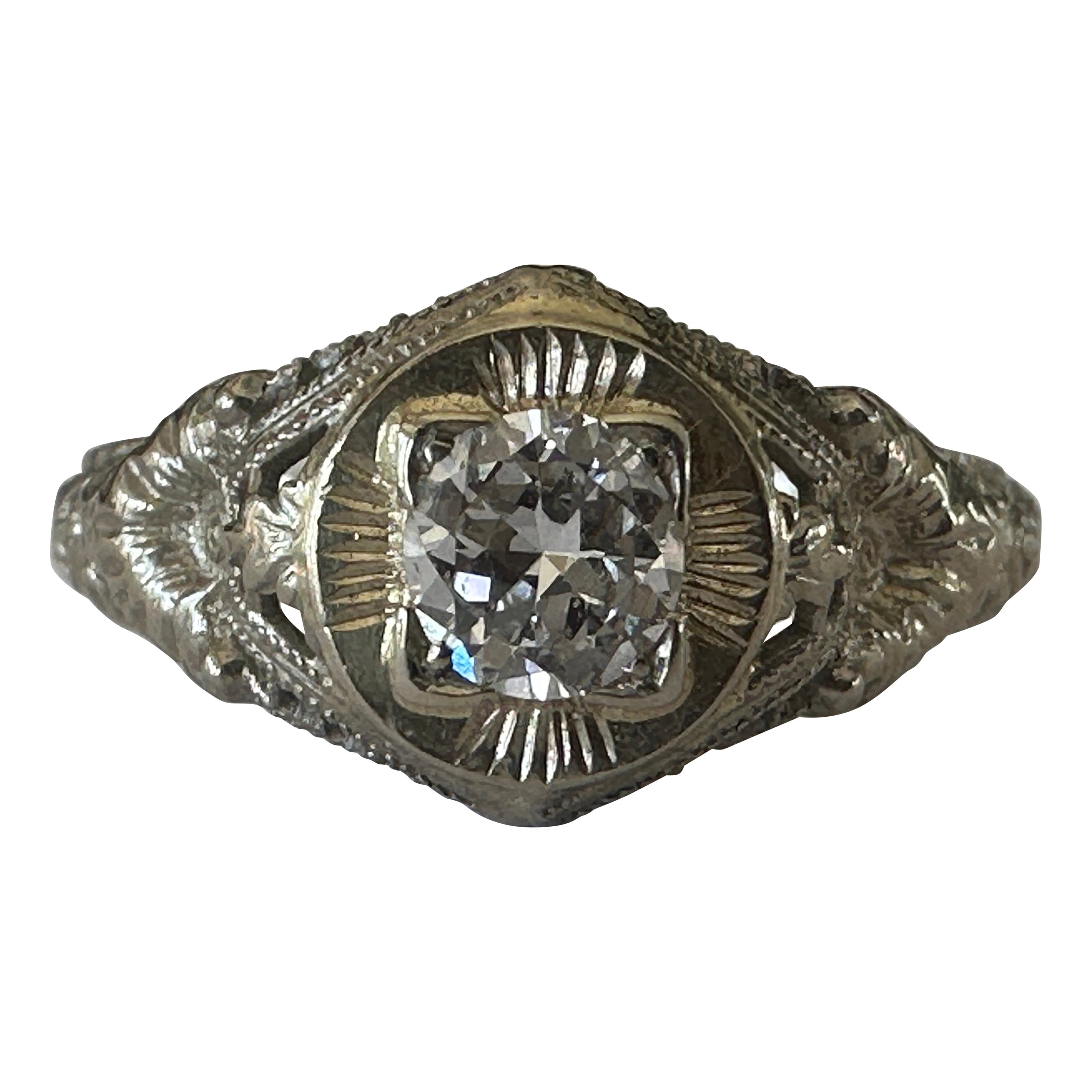 Art Deco Diamond Solitaire Engagement Ring  For Sale