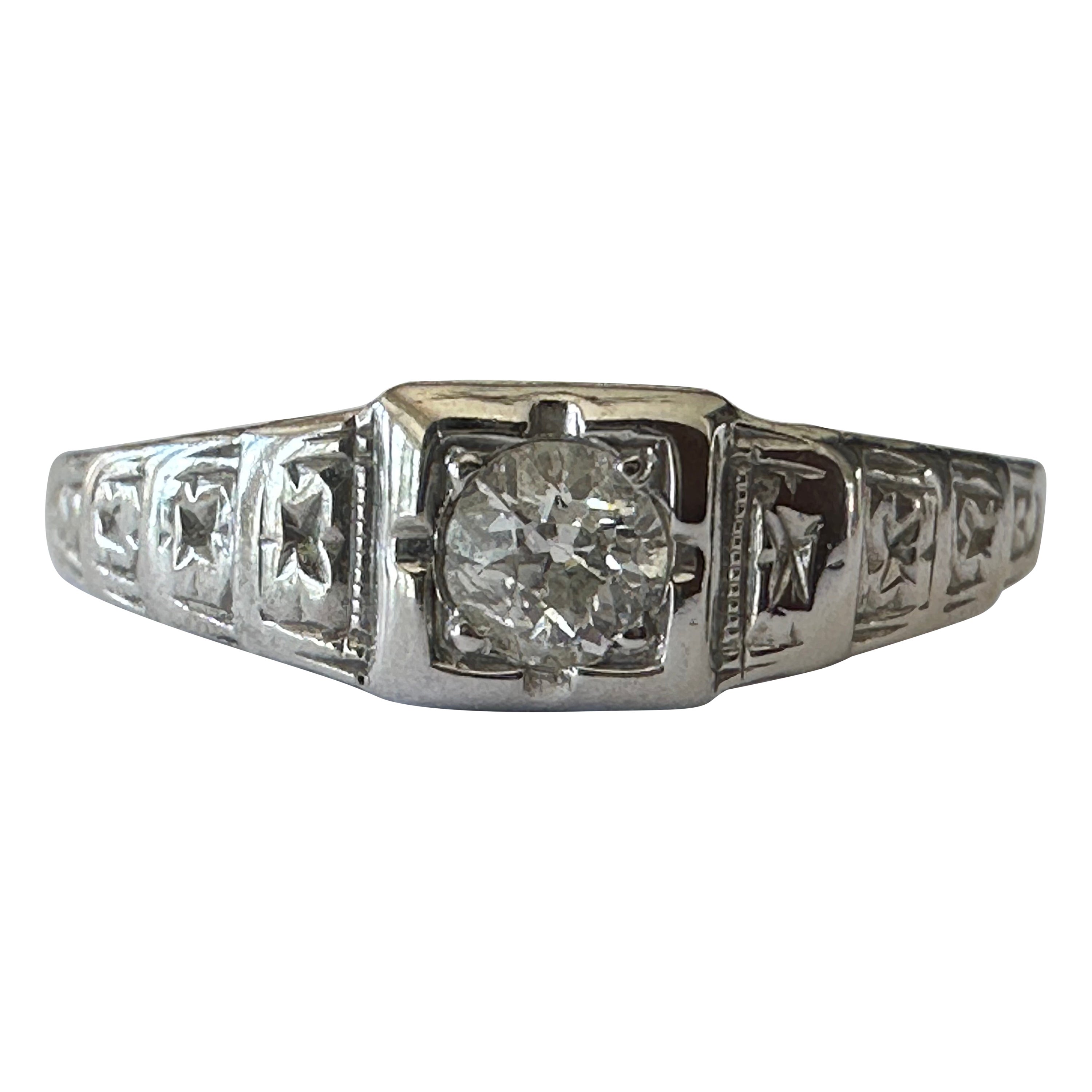 Petite Art Deco Diamond Solitaire Engagement Ring  For Sale