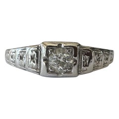Petite Art Deco Diamond Solitaire Engagement Ring