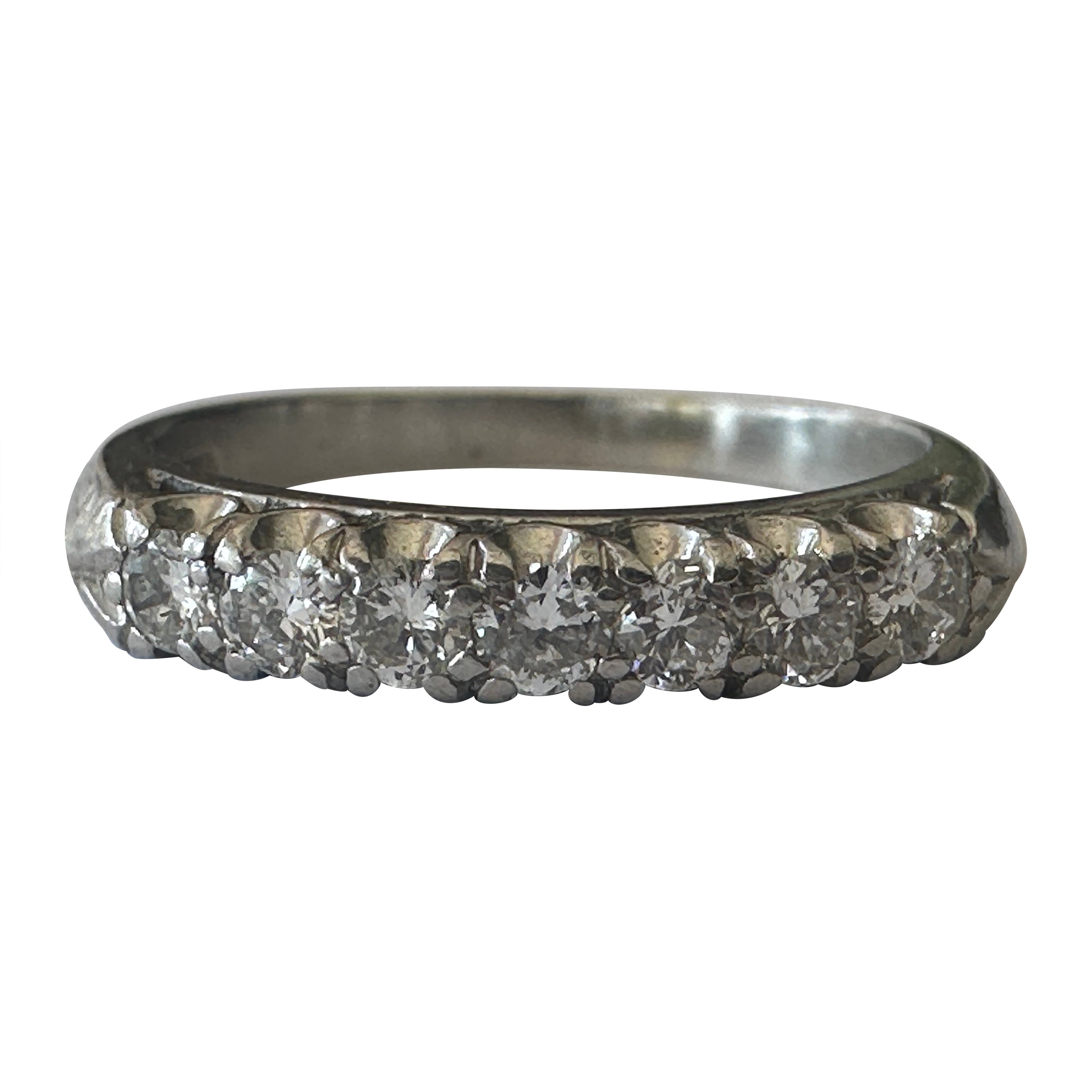 Art Deco Seven Stone Diamond and Platinum Band For Sale