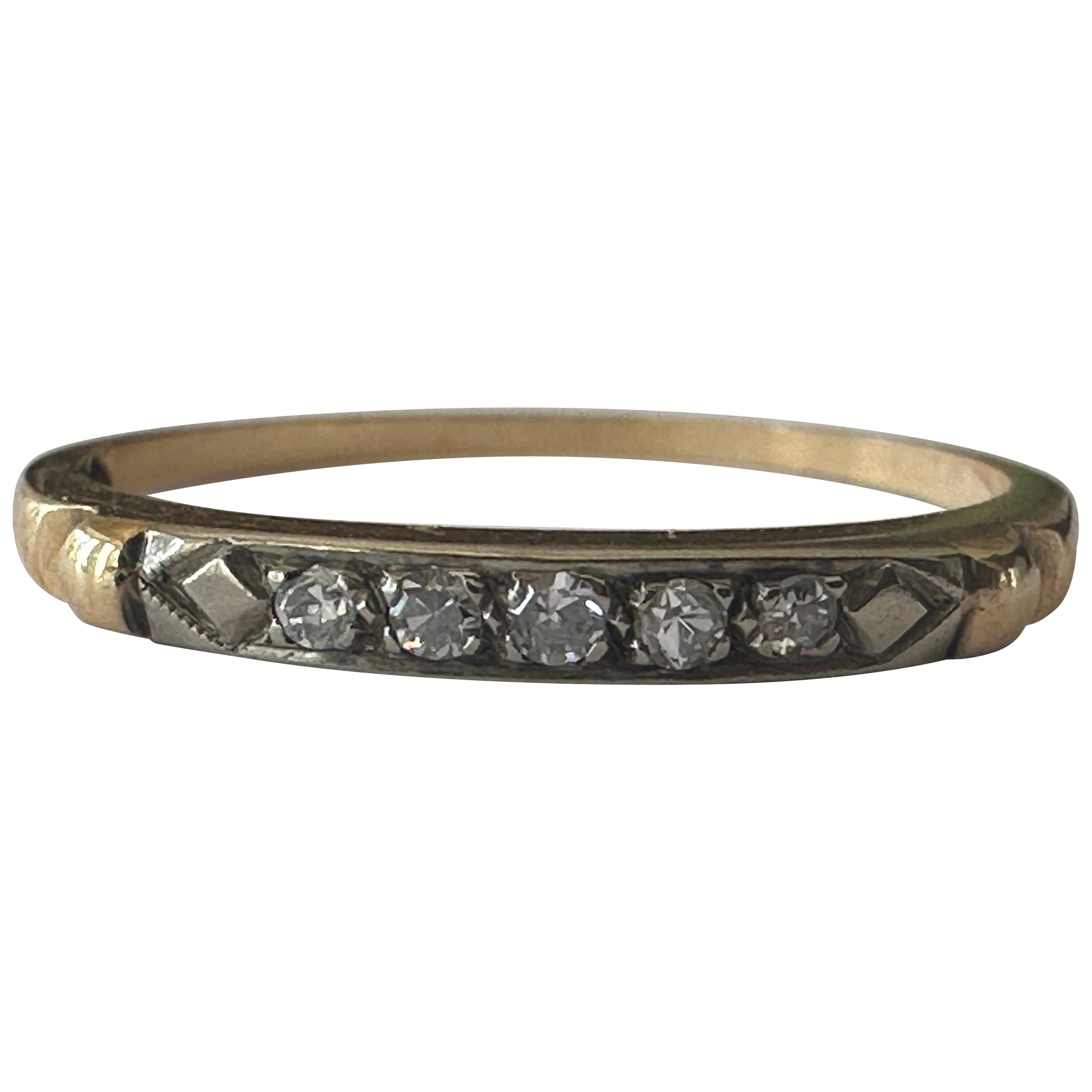 Mid-Century Five Stone Diamond Two-Tone Wedding Band  For Sale