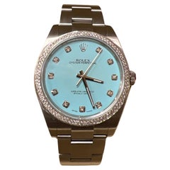 Rolex Oyster Perpetual Custom Turquoise Dial & Diamond Watch 114300