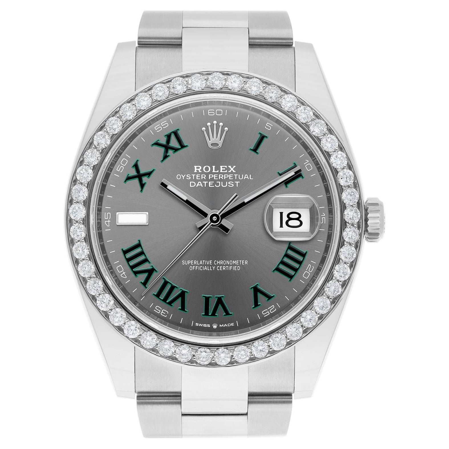 Rolex Datejust 126334 Acier inoxydable 41 mm gris avec cadran tennis et lunette en diamants
