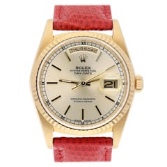 Retro Rolex Day-Date 18238 18K Yellow Gold Watch 36m Fluted Bezel Silver Dial Unisex