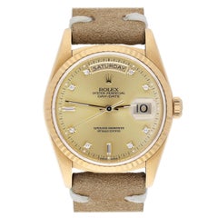 Rolex Day-Date 36mm 18238 18K Yellow Gold Watch Fluted Bezel Champagne Diamond