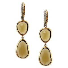 18kt rose gold earrings with diamonds & asymmetric smoky quartz