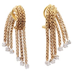 Vintage 18K Yellow Gold Tassel Chain Dangle Diamond Drop Earrings