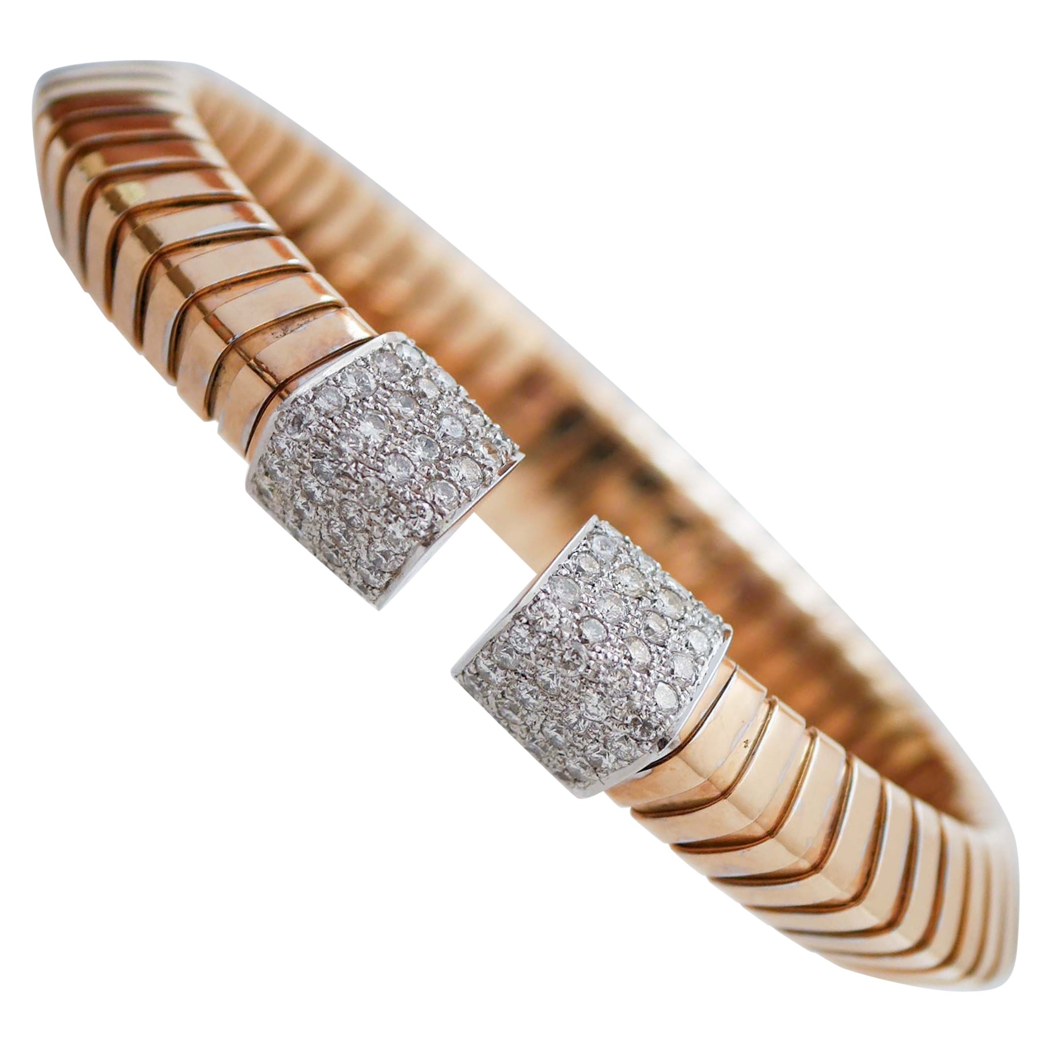 Diamonds, 18 Karat Rose Gold and White Gold Bracelet. For Sale
