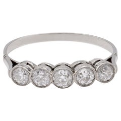 Antique Art Deco Diamond Platinum Five Stone Ring