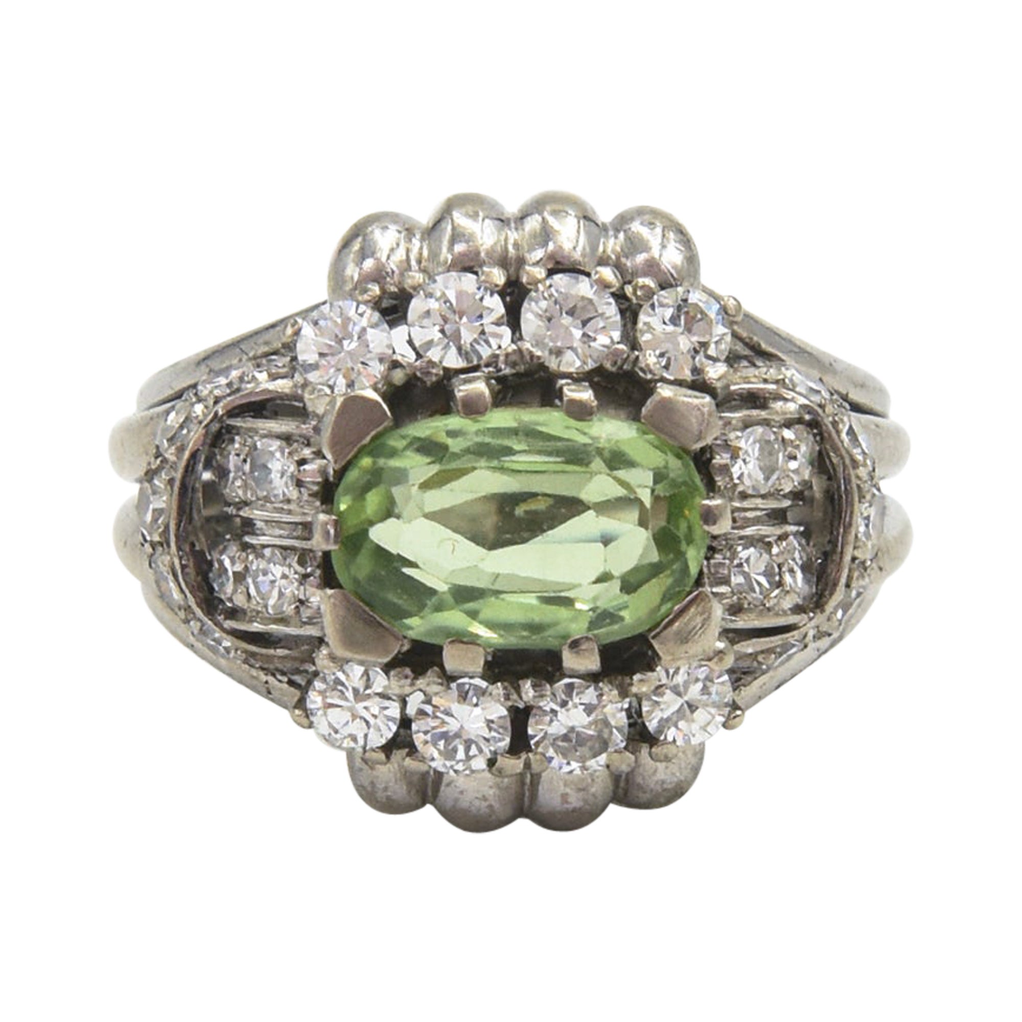 Peridot Diamond White Gold Cocktail Ring For Sale