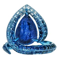 Blue Titanium Ring, Tanzanite Cabochon 2.25ct. Sapphires 1.87ct. Diamonds 0.12ct