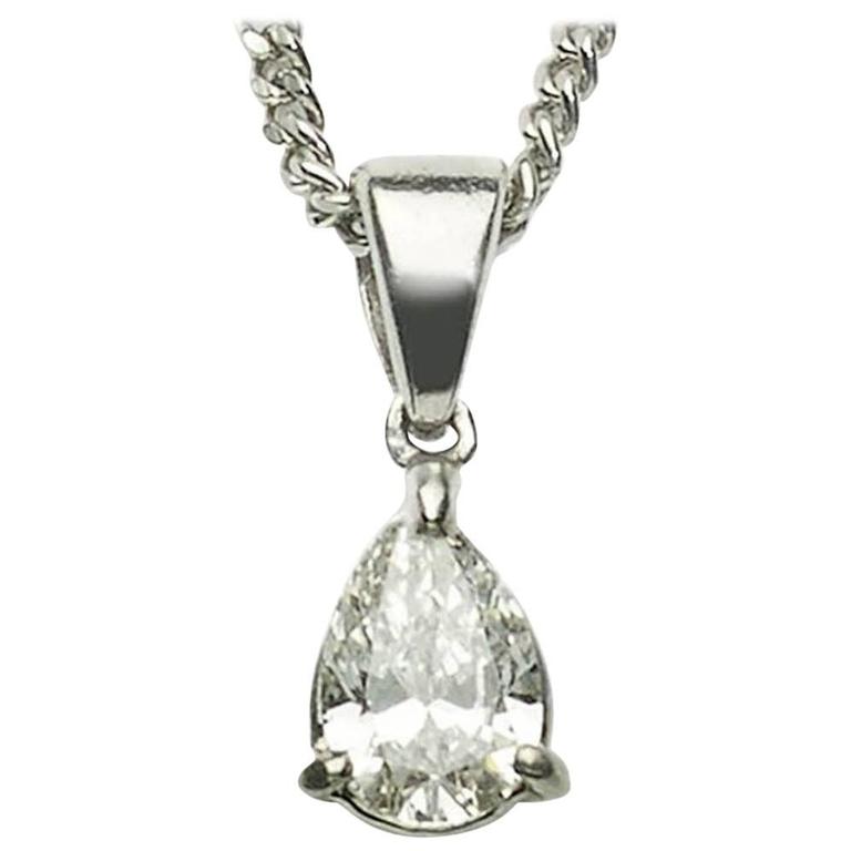 Single Stone Pear-Cut Diamond Platinum Pendant For Sale