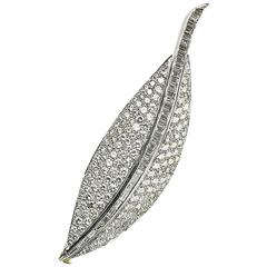 Diamond Set Gold Platinum Leaf Brooch 8