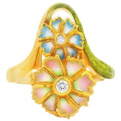 Masriera Diamond Pliqué-a-Jour Enamel 18k Yellow Gold