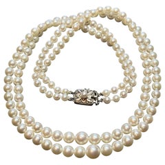 Retro Mikimoto Estate Akoya Pearl Necklace 17-18" Silver 4.5-8.3 mm