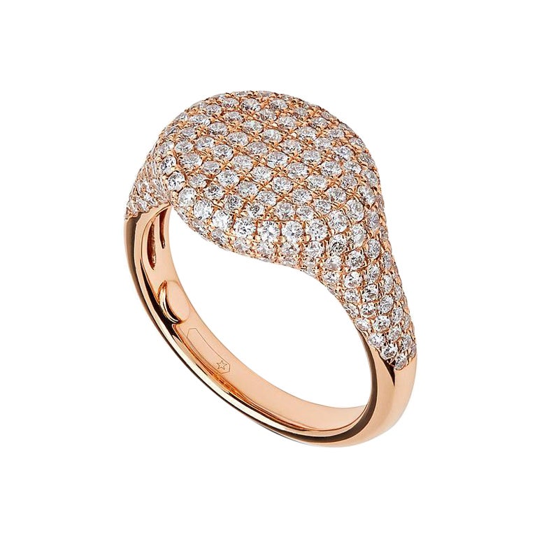  Rose Gold Pave Diamond Set Signet Ring For Sale